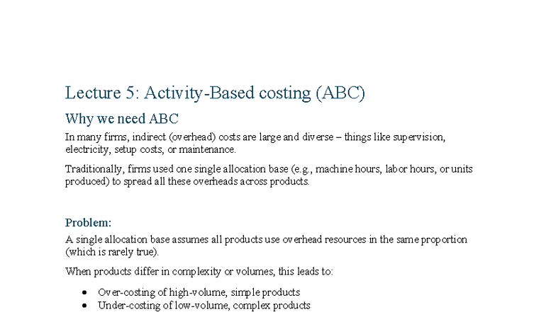 ACCT2000 Lecture 5-9: ABC Costing & CVP Analysis Notes - Studocu