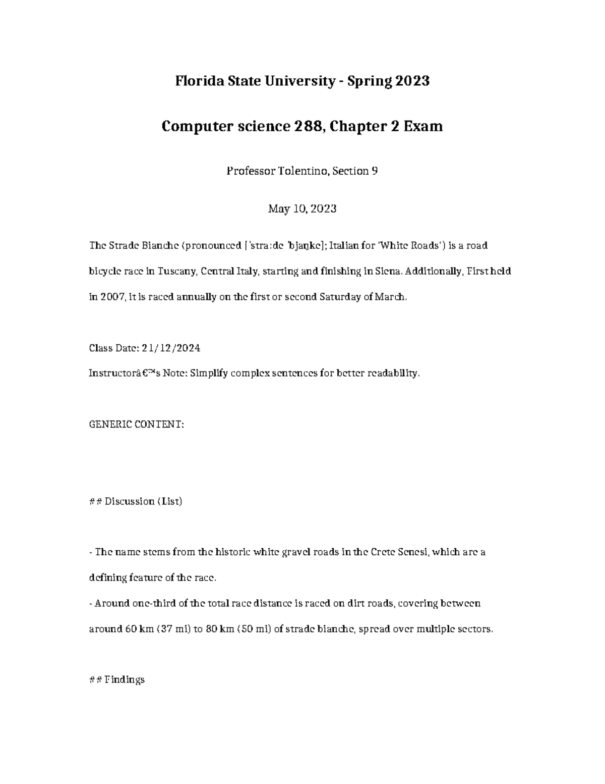 FSU Spring 2023 CS 288 Chapter 2 Exam Notes by Prof. Tolentino - Studocu
