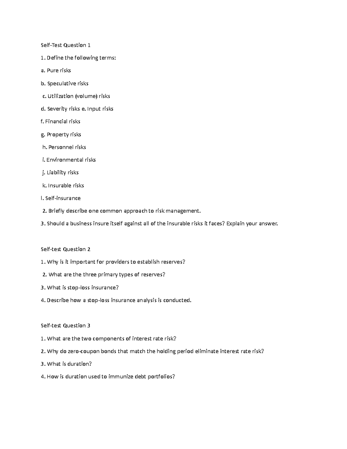 Financial Risk Management - Self-Test Question 1 Define the following ...