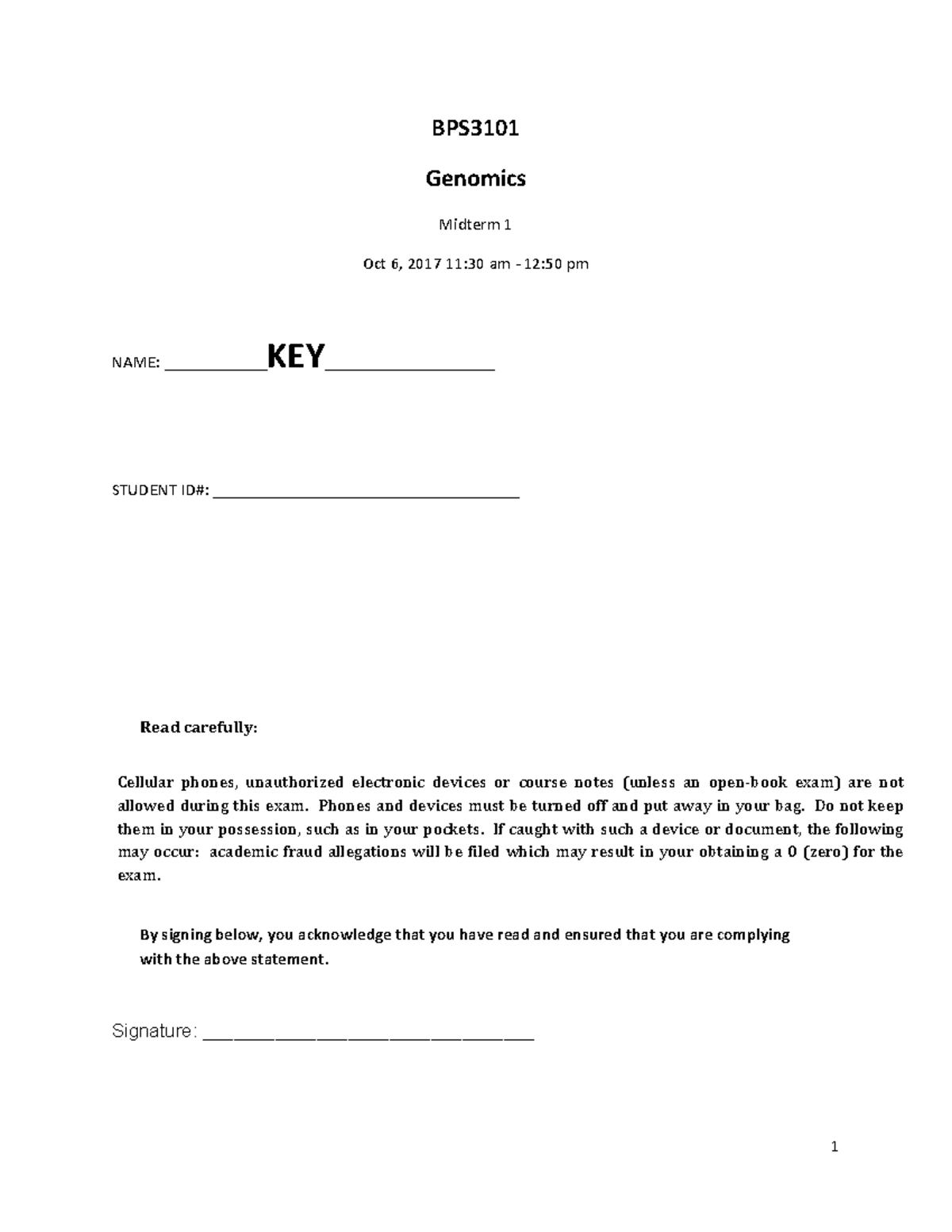 Midterm 1 Review for BPS Genomics: Practice Exam 2019 - Studocu