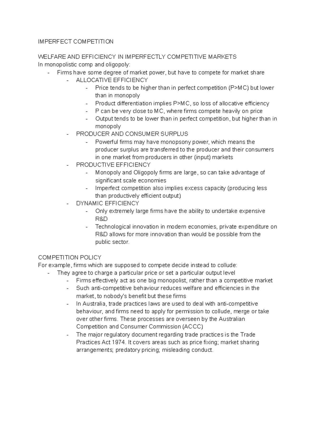 Imperfect Competition, Business Strategy & Welfare Analysis (ECO 301 ...