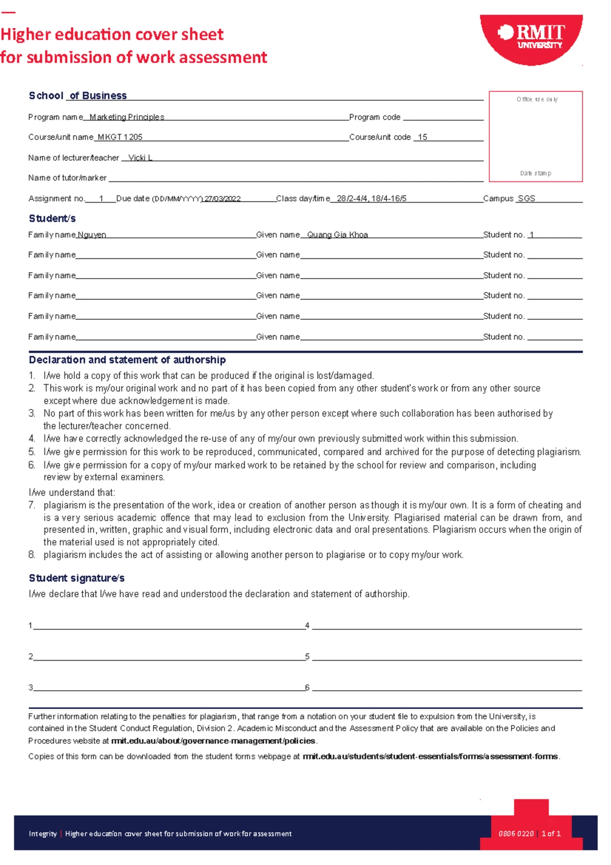 ASM3 SGS Group 15 Nguyen Quang Gia Khoa S3926673 - RMIT International ...