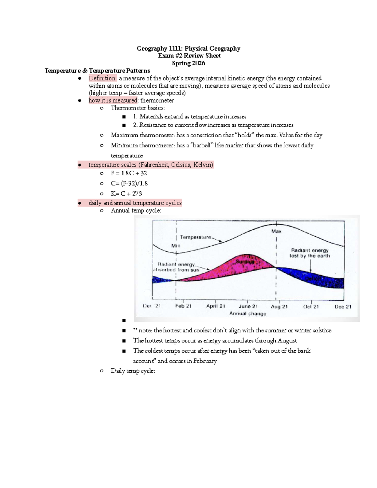 GEOG1111 Physical Geography Exam 2 Review Sheet Spring 2026 - Studocu