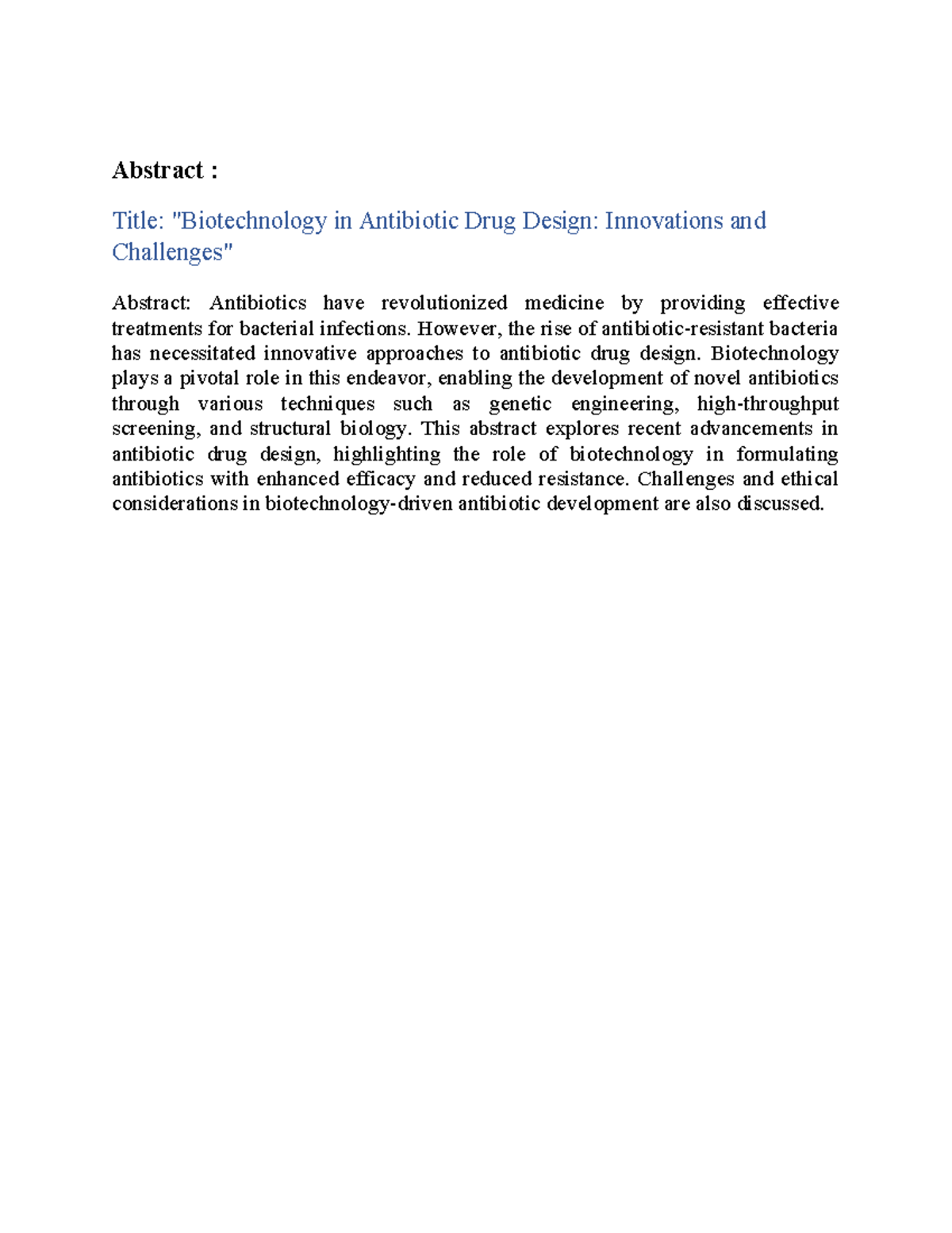 Abstract 1 Antibiotics - Abstract : Title: 
