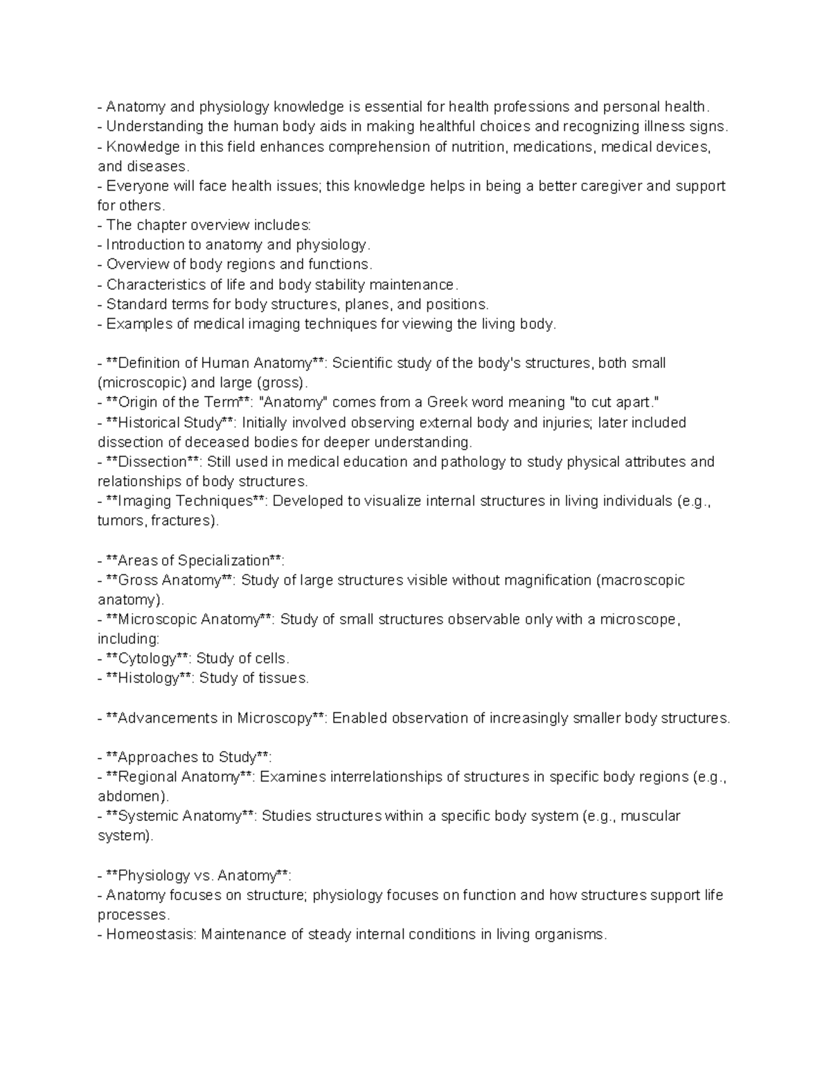 Human Anatomy and Physiology Overview: Key Concepts and Terms - Studocu