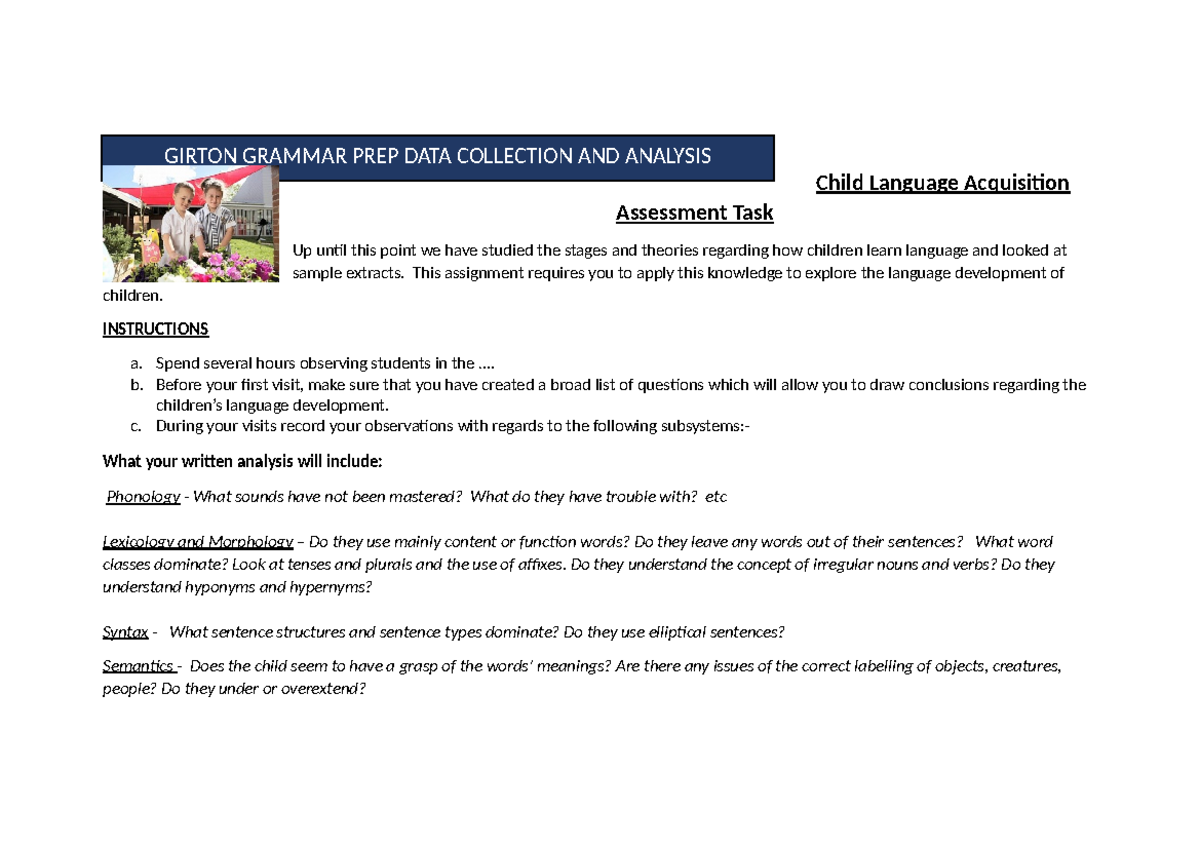 Child Language Acquisition Assessment Task (004): Data Collection ...