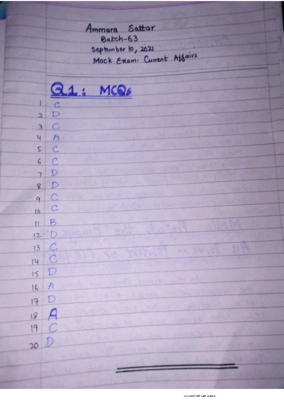 PMS Topper Ammara Sattar Paper Analysis - Studocu