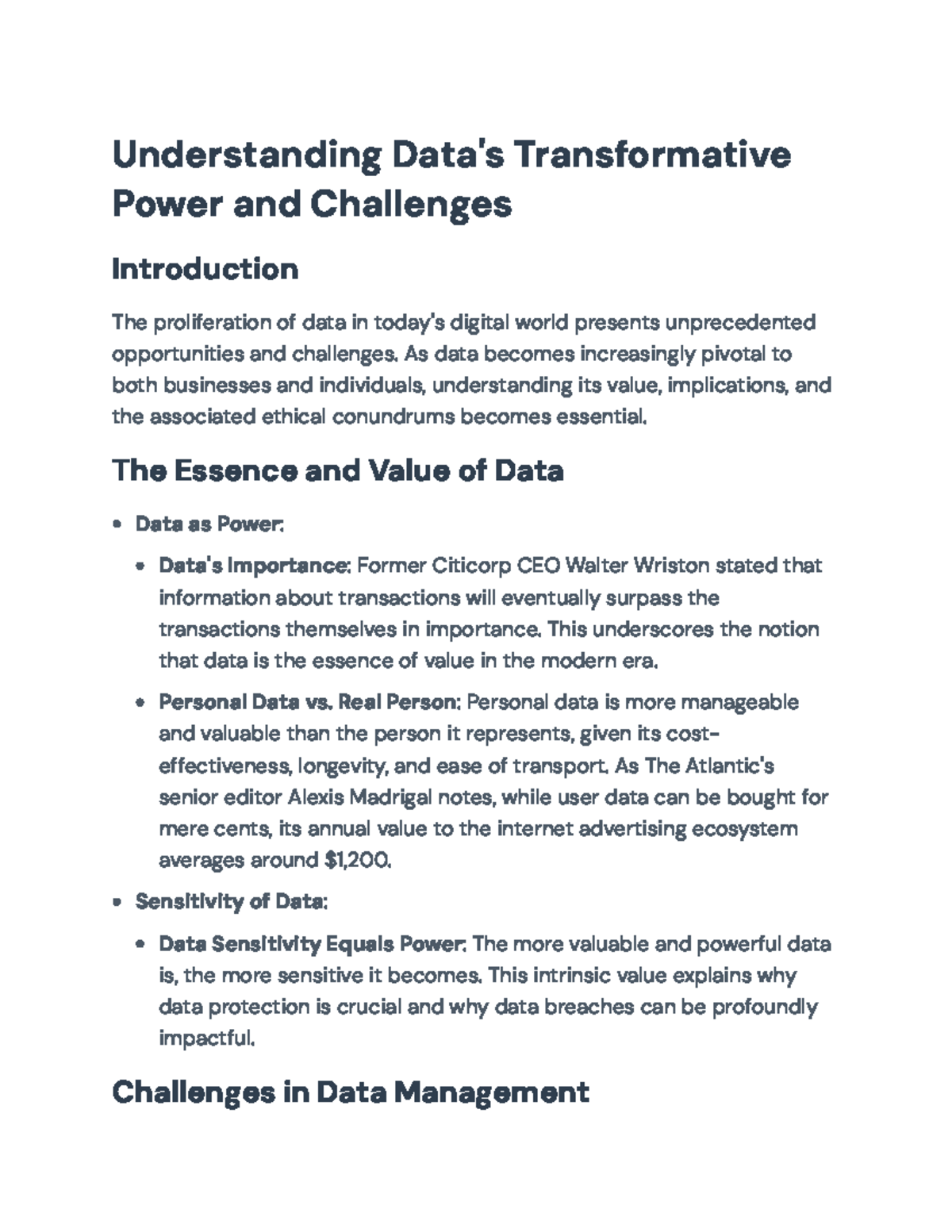 Understanding Data's Transformative Power: Value, Challenges, and ...