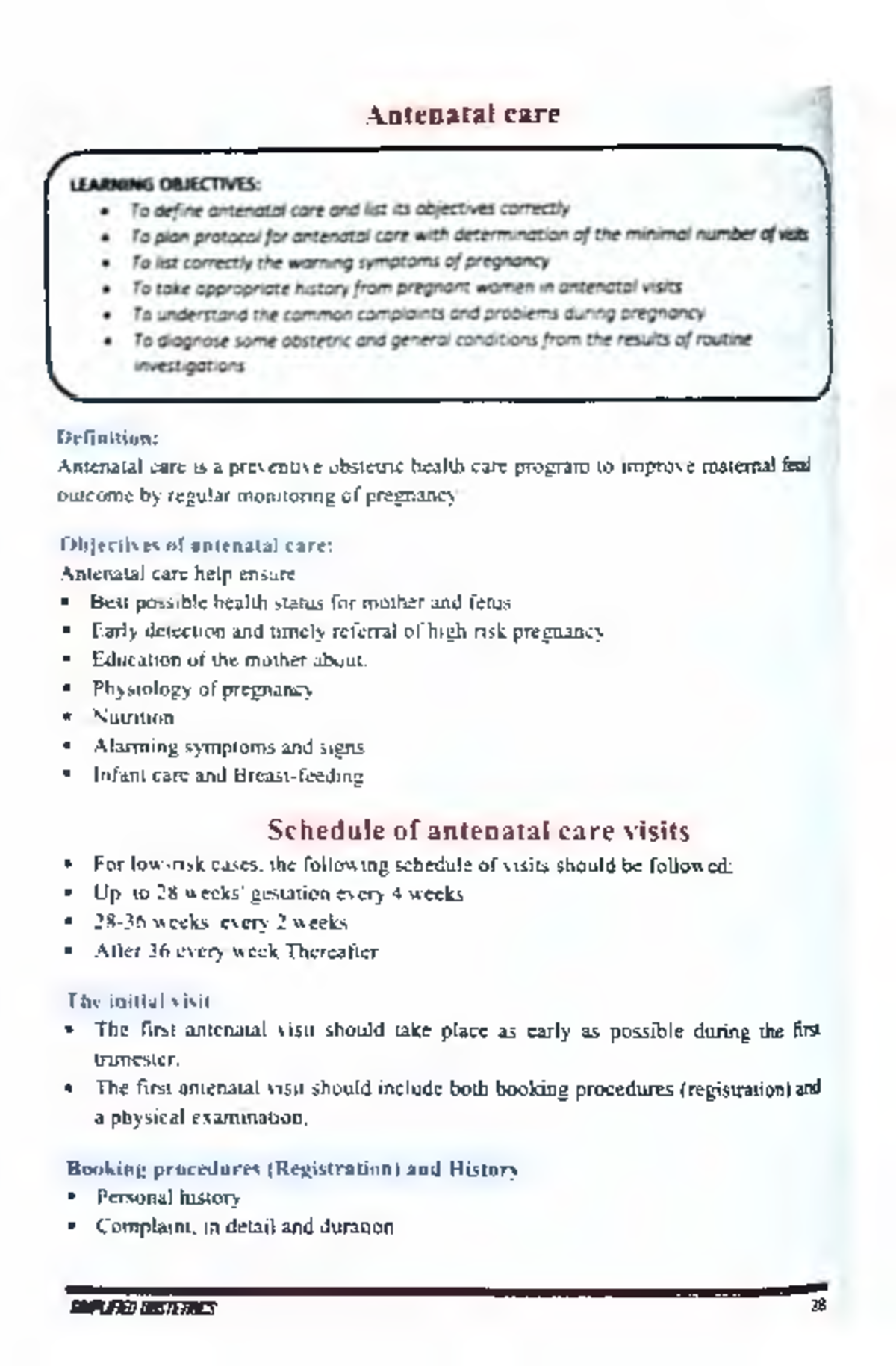 Antenatal Care Guidelines: Objectives and Monitoring (OBG 101) - Studocu