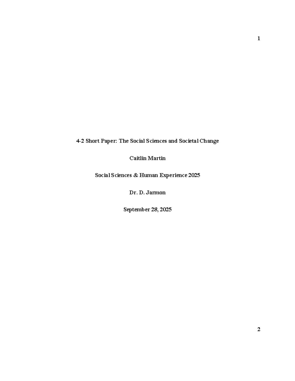 4-2 Short Paper: The Social Sciences & Societal Change - Studocu