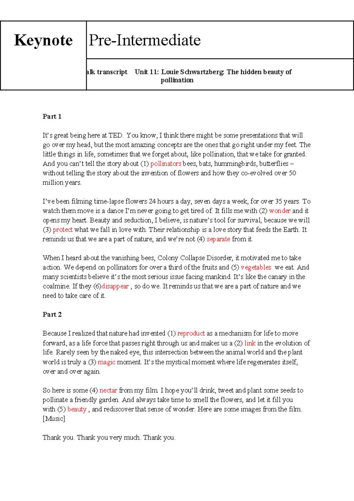 Listening Unit 11: TED Talk Transcript - Louie Schwartzberg on ...