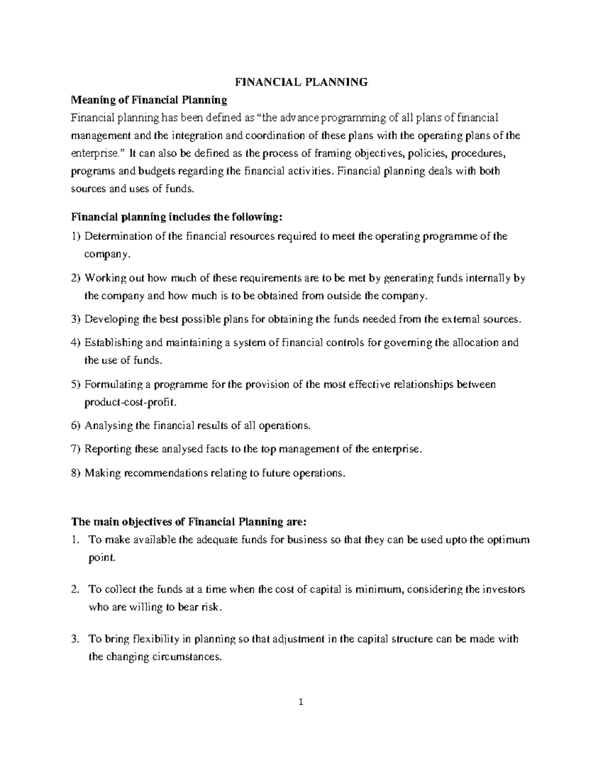 FIN 101: Financial Planning Techniques and Objectives - Study Notes ...