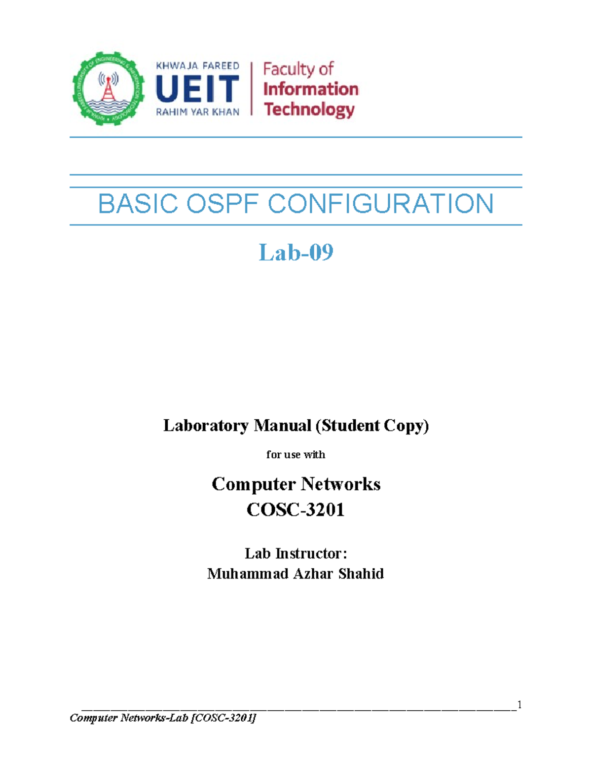 BASIC OSPF CONFIGURATION Lab Manual for Computer Networks (Inft3rd ...