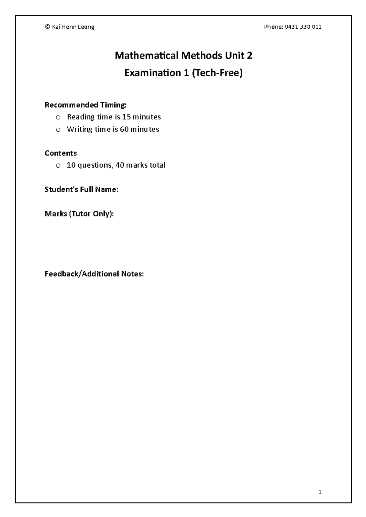 Math Methods Unit 2 Final Exam 1 - Questions & Solutions - Studocu