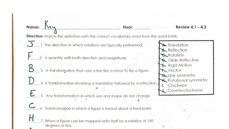 Answer Key: Review 4.1 to 4 - Transformations & Symmetry Concepts - Studocu