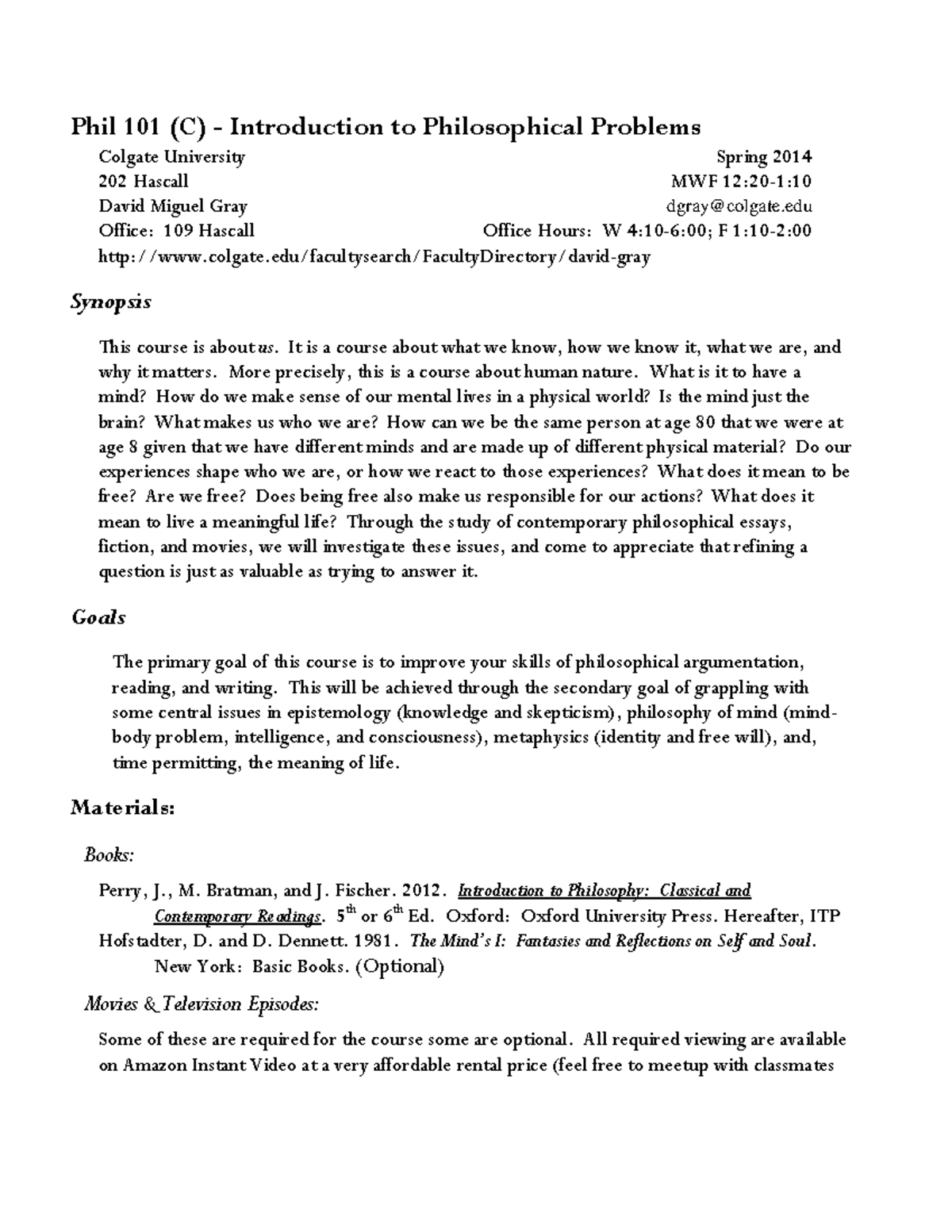 PHIL 101 (C) - Intro to Philosophical Problems: Course Overview & Goals ...