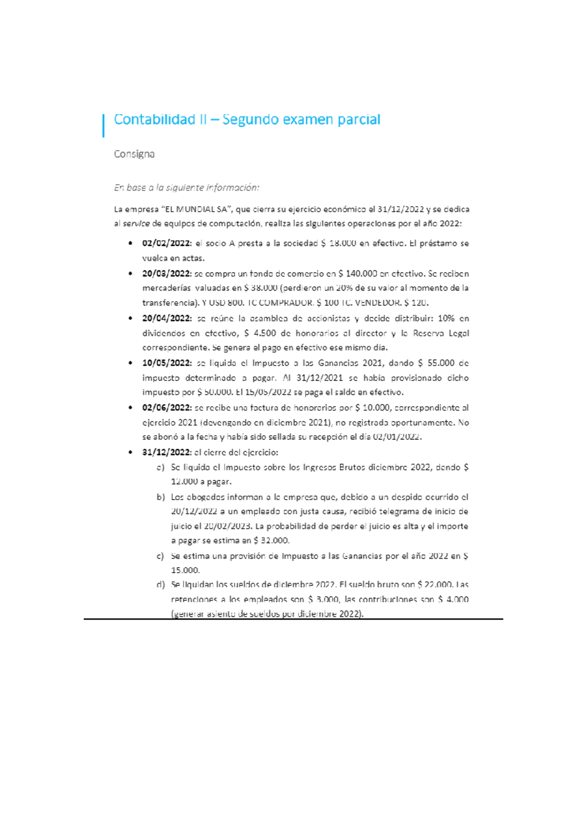 Ejemplo de Parcial - Contabilidad II - Segundo Examen 2023 - Studocu