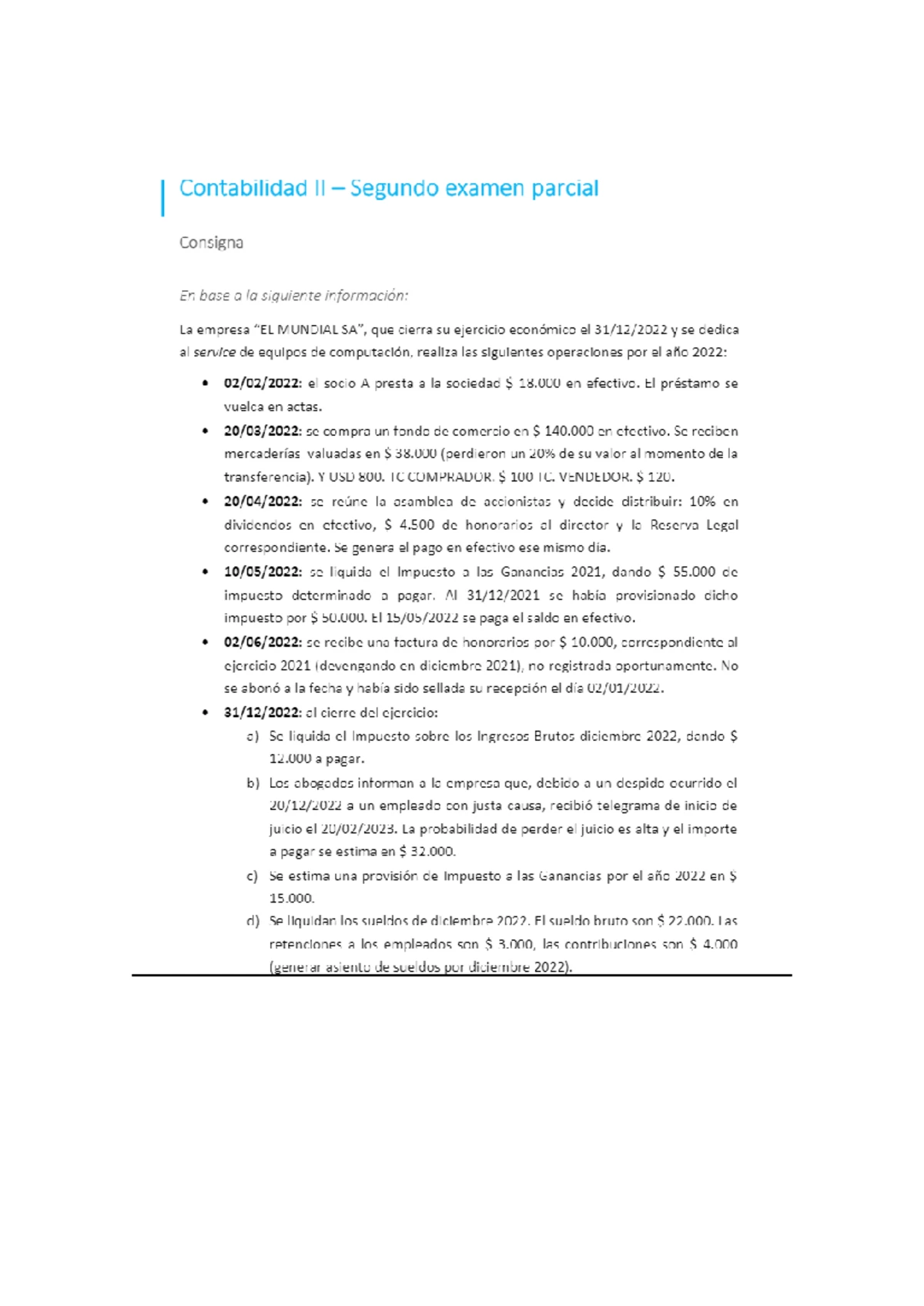 Segundo Examen Parcial - Contabilidad II - Ejercicio 2021 - Studocu