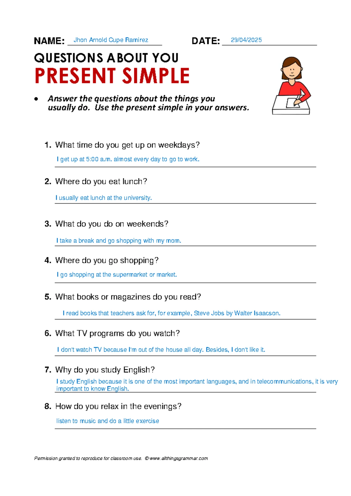Grammar Error Correction: Present Simple Worksheet ATG 2022 - Studocu