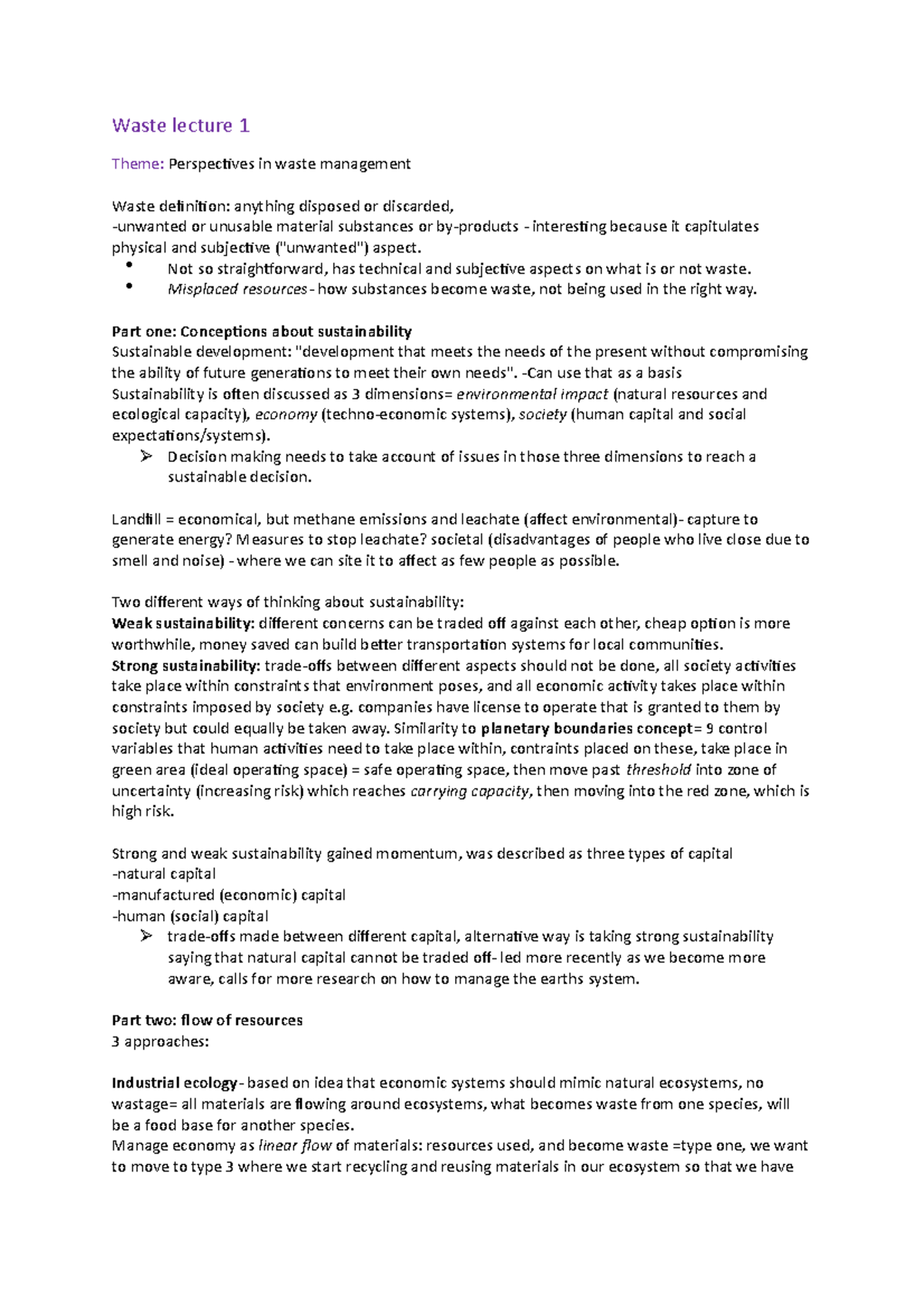 Waste Management Perspectives - Lecture Notes 13-20 (WM101) - Studocu