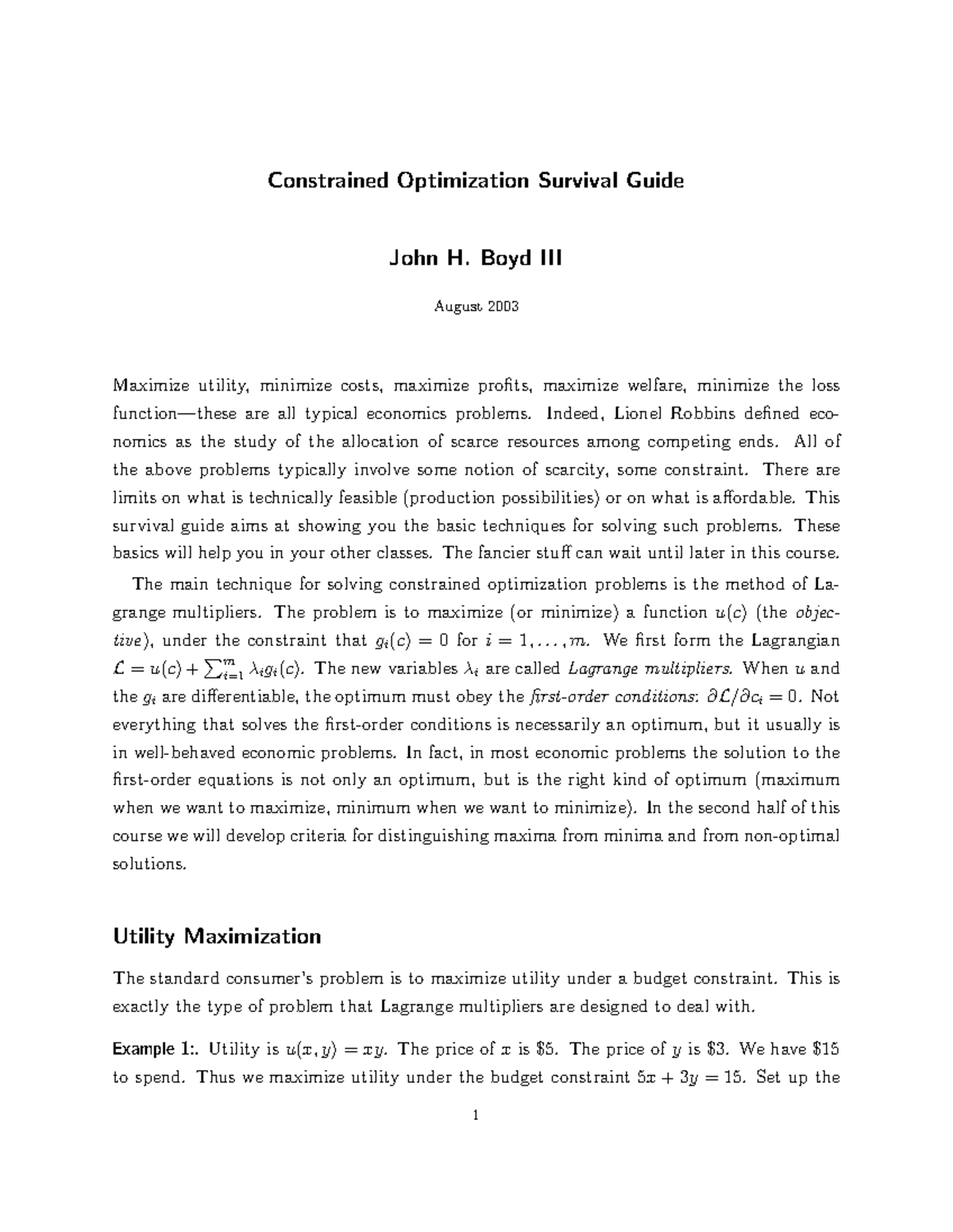 Constrained Optimization Survival Guide (ECO 101) - Studocu