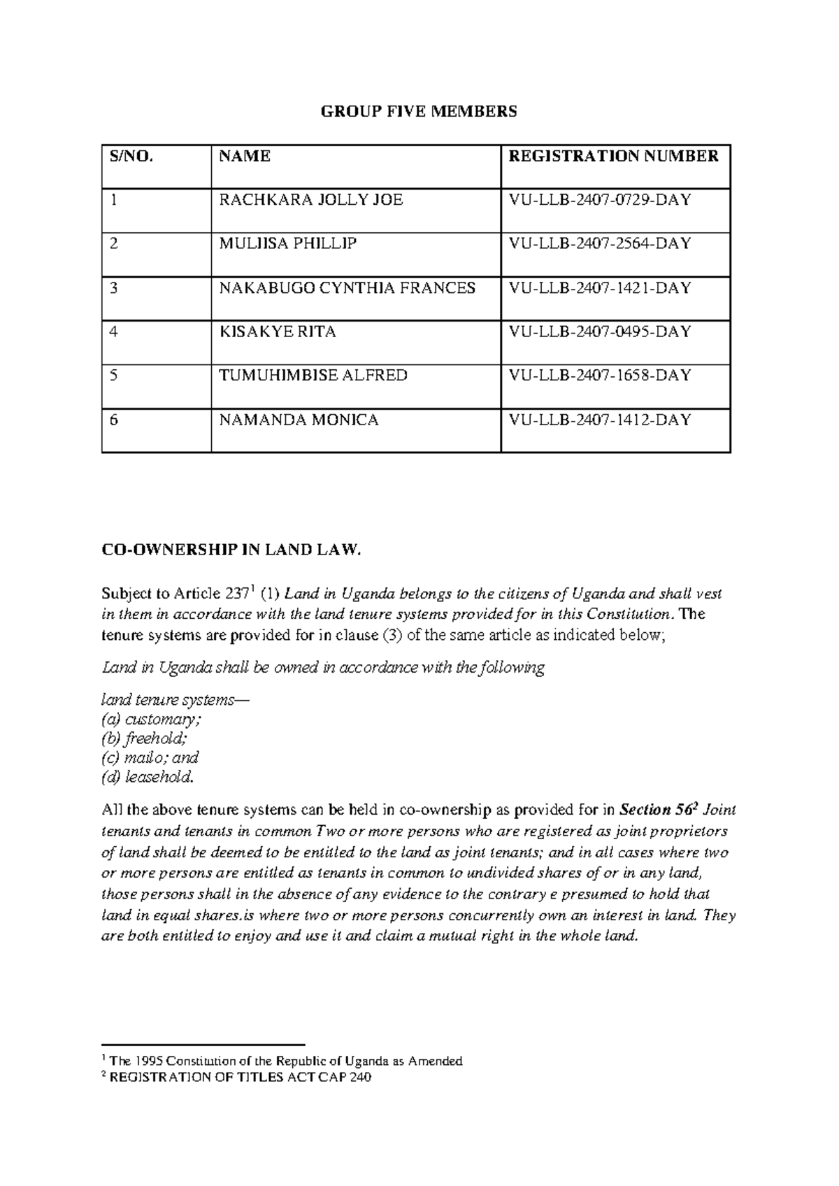 Joint Tenancy & Tenants in Common: Land Law Insights (LL 101) - Studocu
