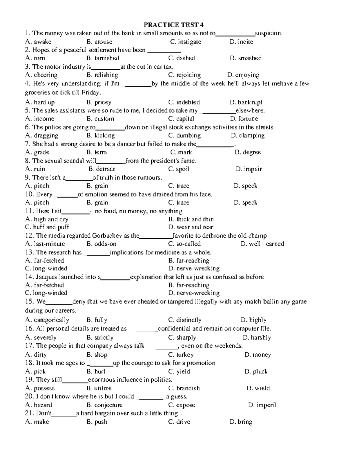 Practice Test 4 - Vocabulary and Lexical Exercises - Studocu