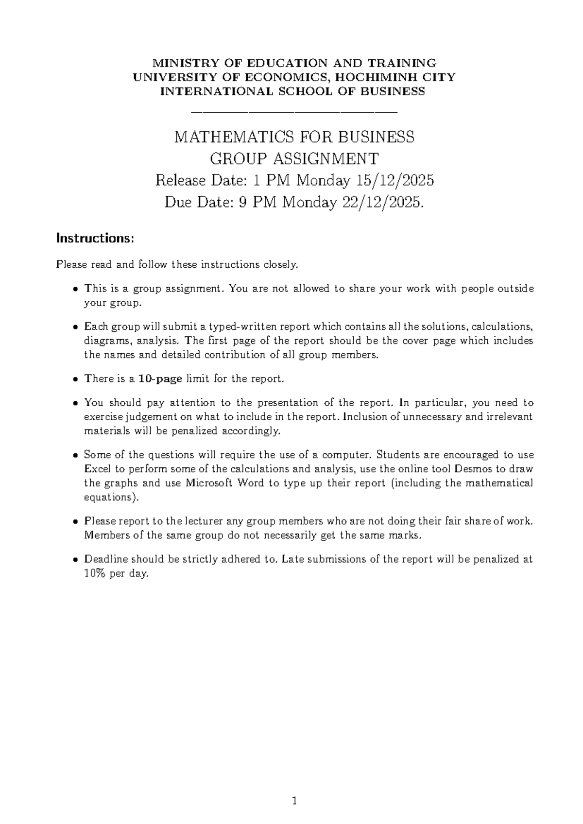 S1 MB Group Assignment: Mathematics for Business Analysis - Studocu
