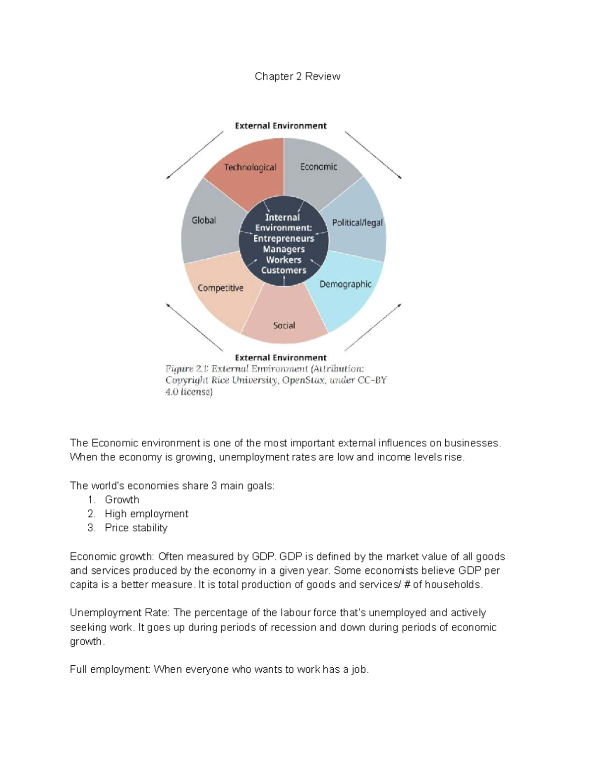 Business Chapter 2 Review: The Economic Environment and Its Impact ...