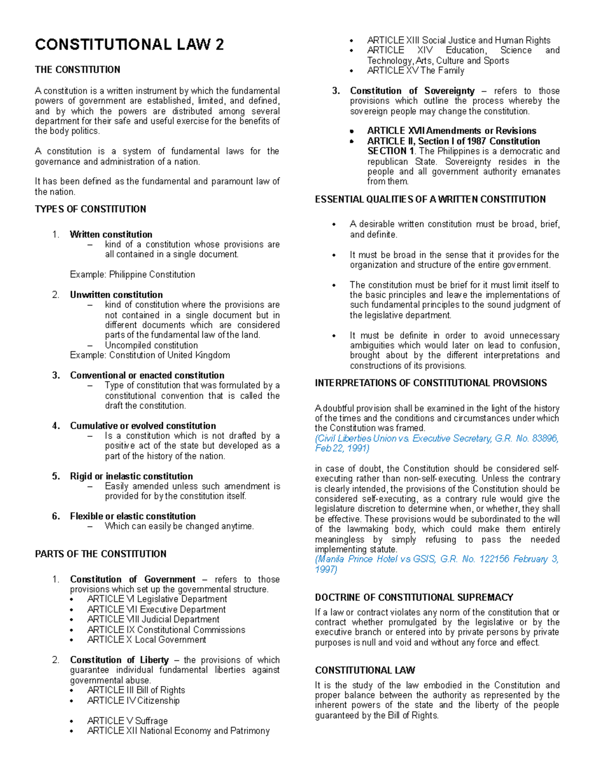 Constitutional Law 2: Midterm Exam Reviewer and Key Concepts - Studocu