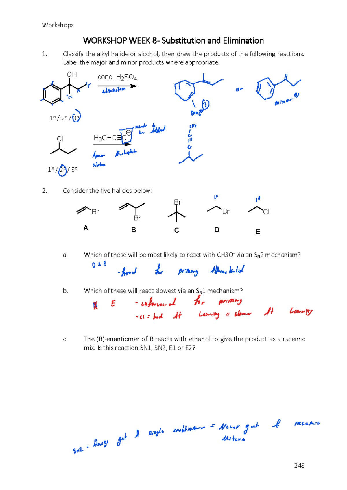 Workshop 8: Substitution & Elimination Reactions - Chem Final Exam ...