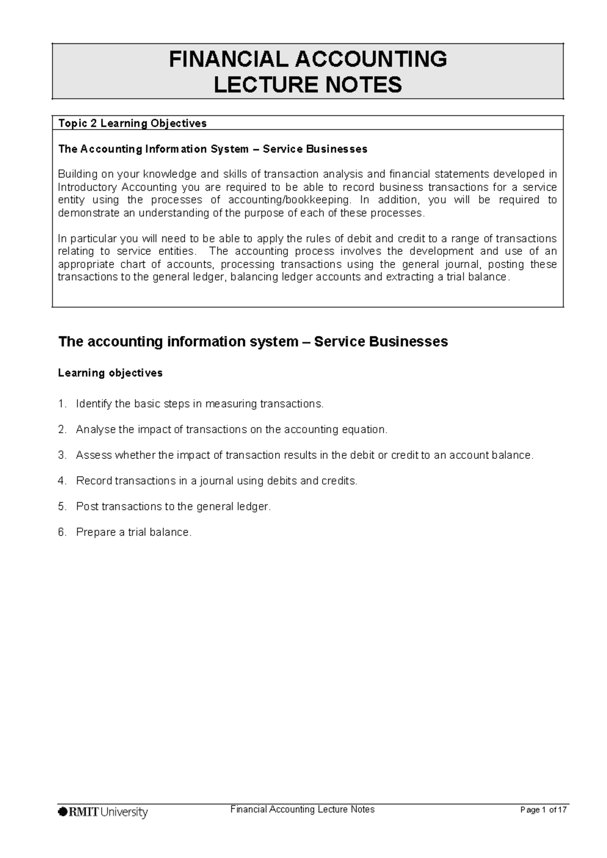 FIN 101: Financial Accounting Lecture Notes - Topic 2 (AIS) - Studocu