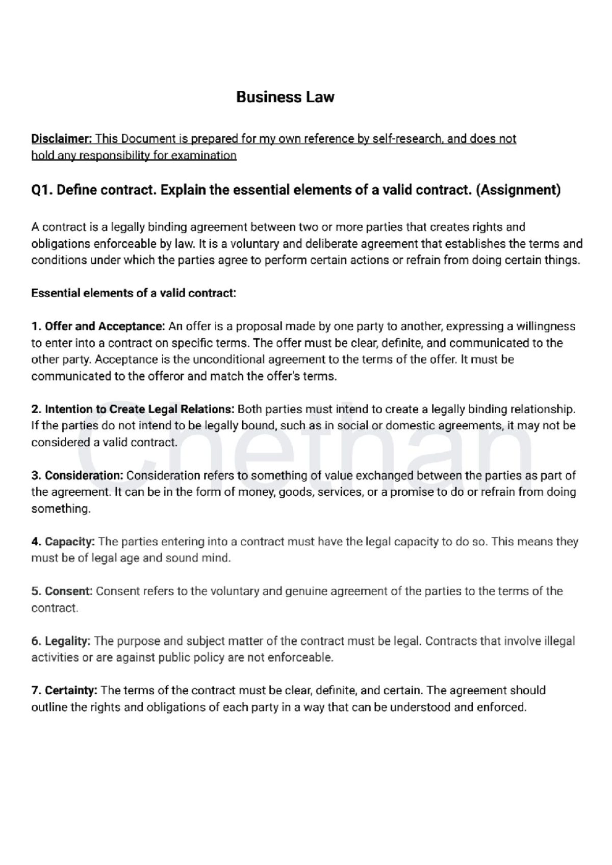 Business Law 101: Understanding Contracts and Partnerships (Assignments ...