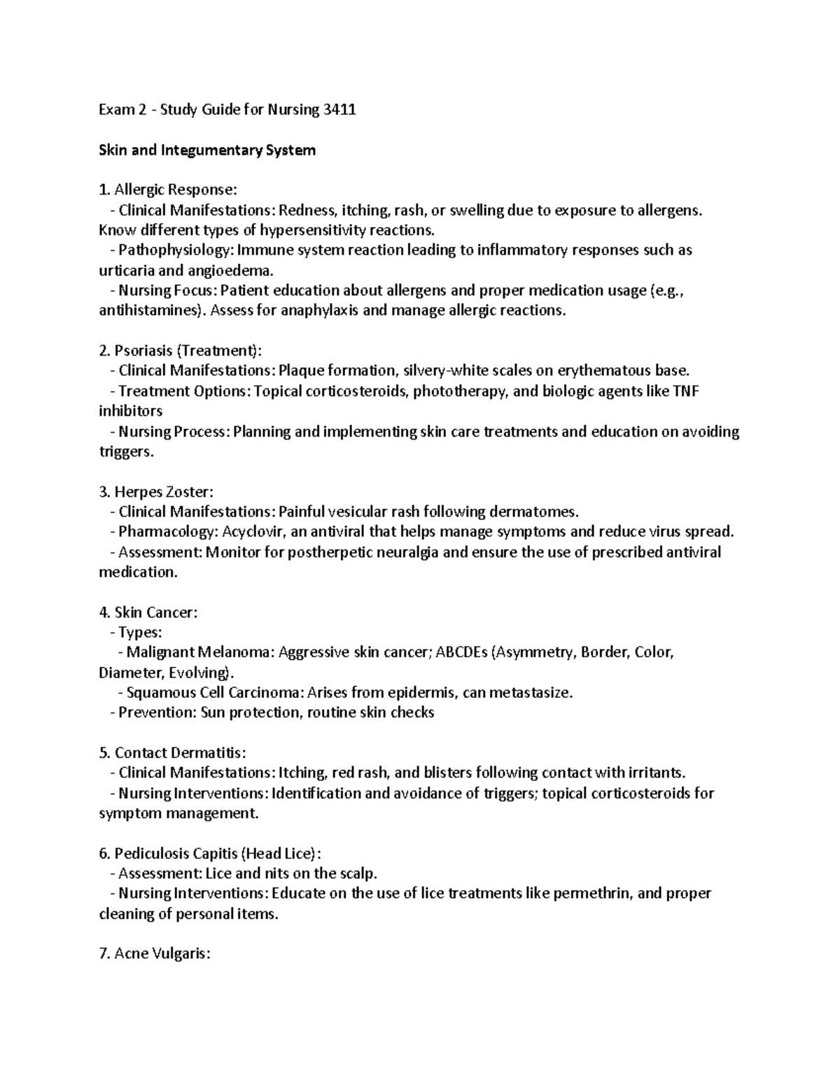 Exam 2 study guide from book - Exam 2 - Study Guide for Nursing 3411 ...