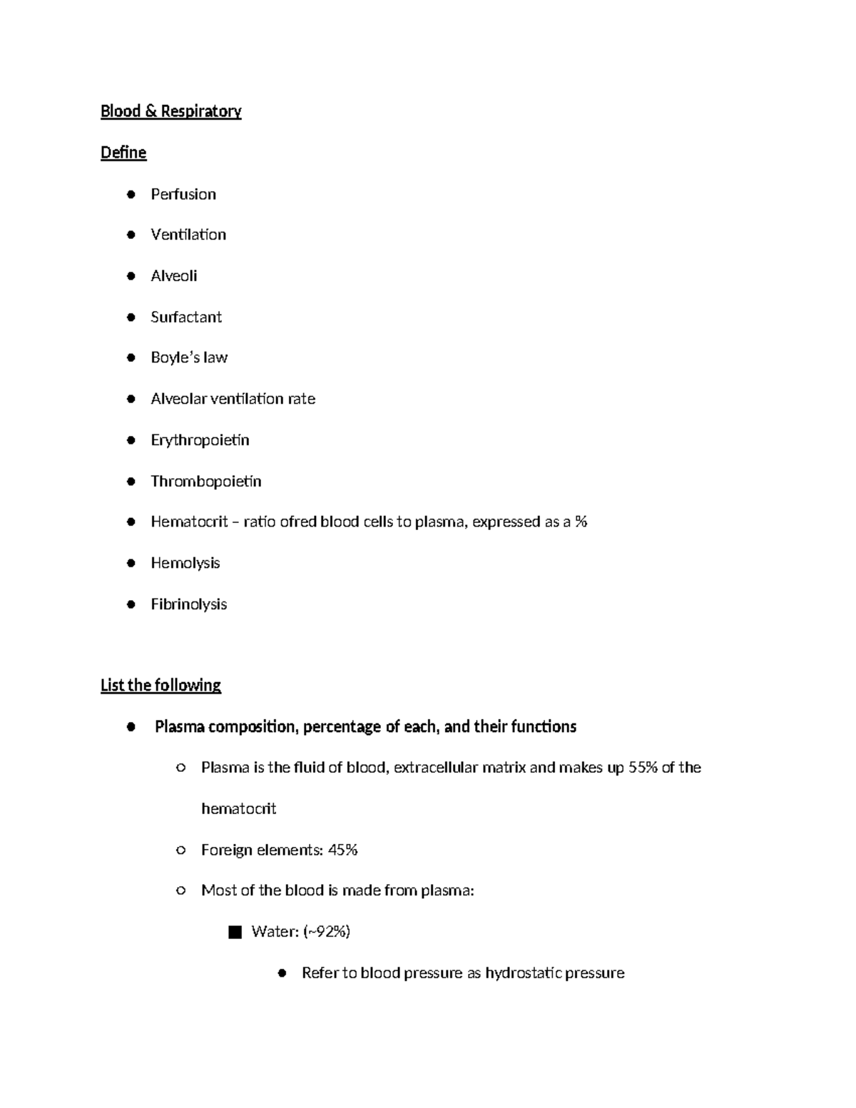 Ch 16 & 17 - Blood and Respiratory System Overview Notes - Studocu