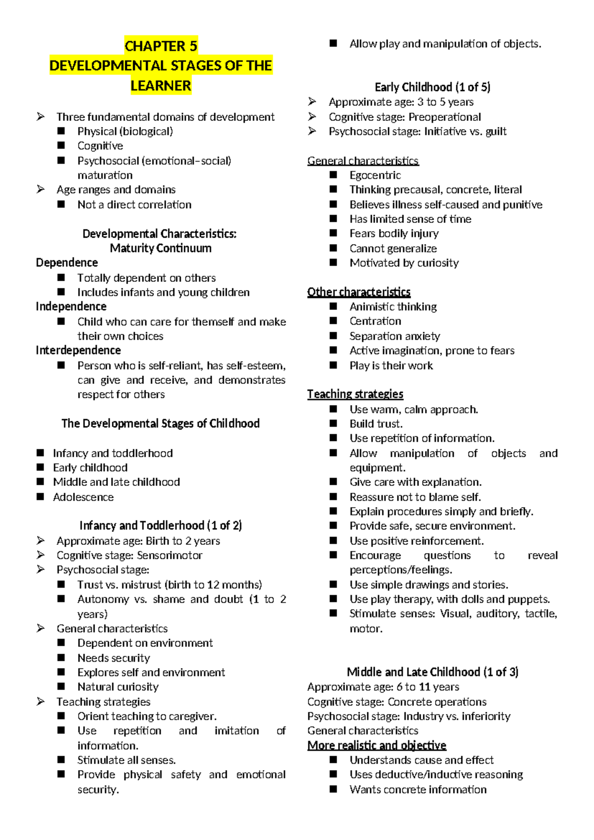 Health Education CH 5: Developmental Stages of the Learner - Studocu