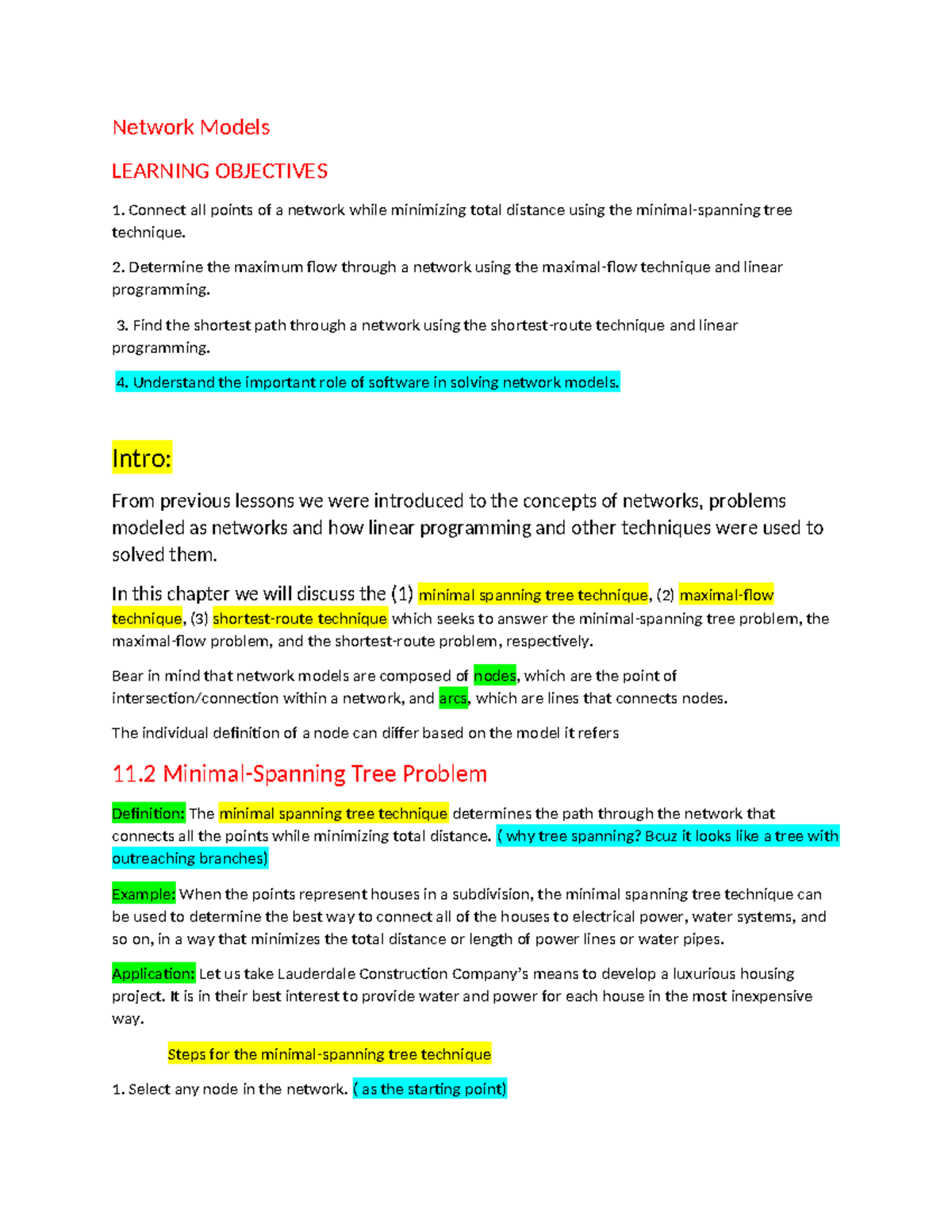 Network Models - Techniques for Minimal Spanning, Maximal Flow ...