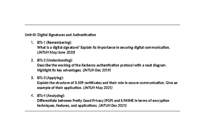 Digital Signatures & Security Protocols MCQs (JNTUH Mid-II) - Studocu