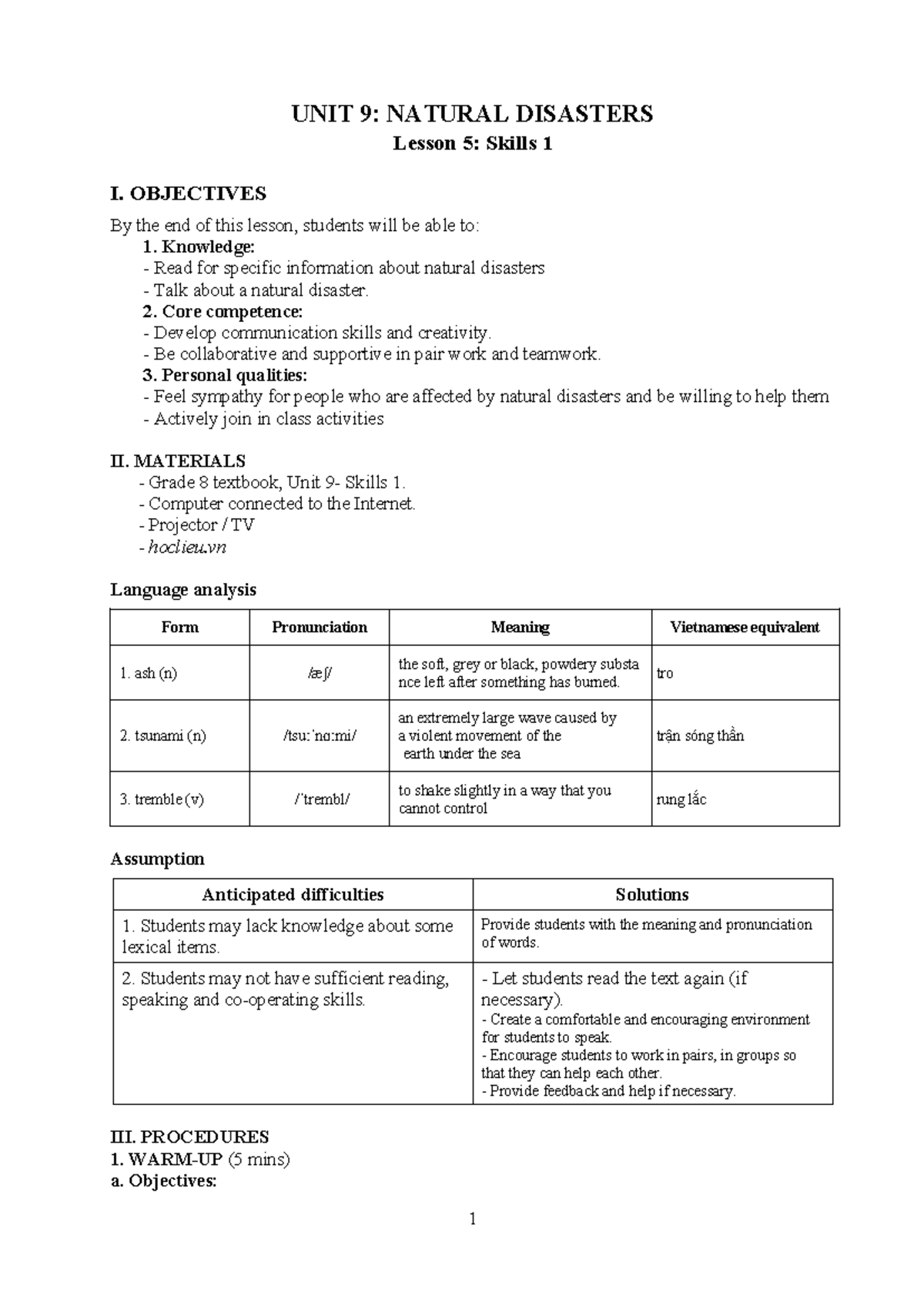 Unit 9: Natural Disasters - Lesson 5 & 6 Skills Overview - Studocu