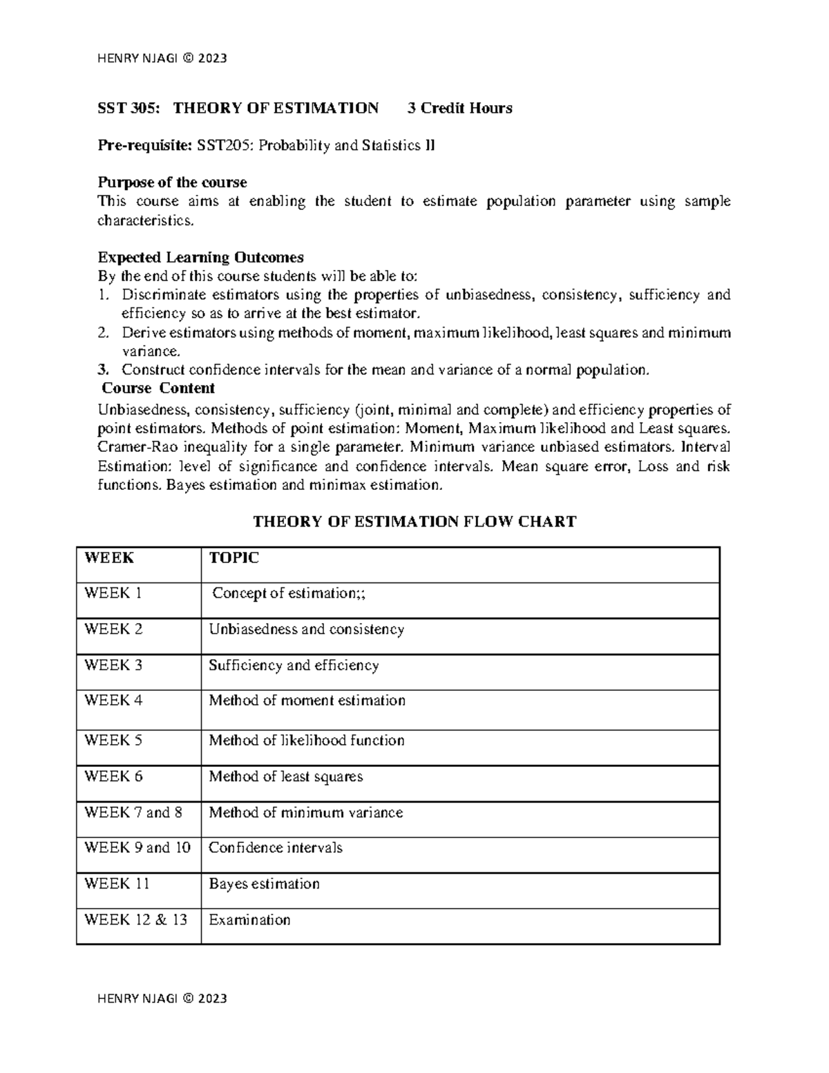BSTA 3221 Theory of Estimation - Lecture Notes by Henry Njagi - Studocu