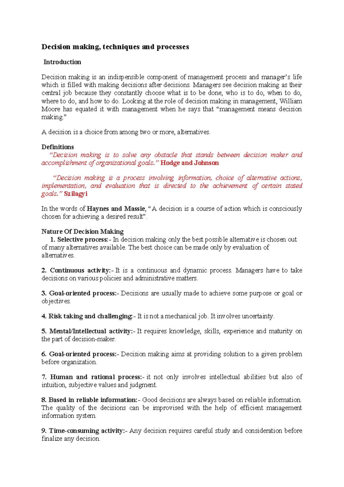 Decision Making Techniques and Processes - BUS 101 Overview - Studocu