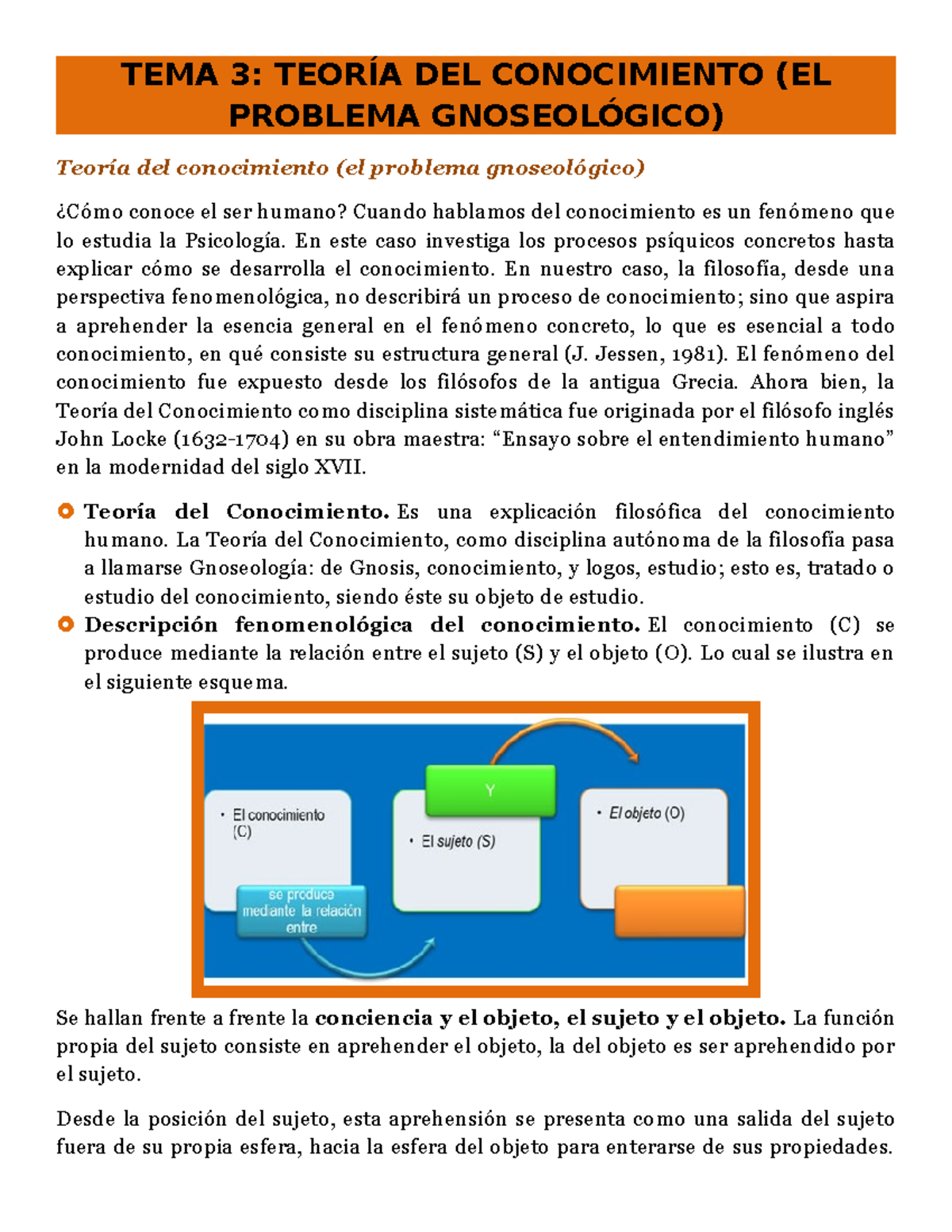 Tema 3 - Gnoseología: Estudio de la Teoría del Conocimiento - Studocu