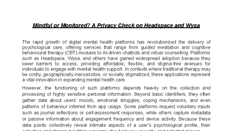 Analysis of Privacy Practices in Digital Mental Health Apps: Headspace ...