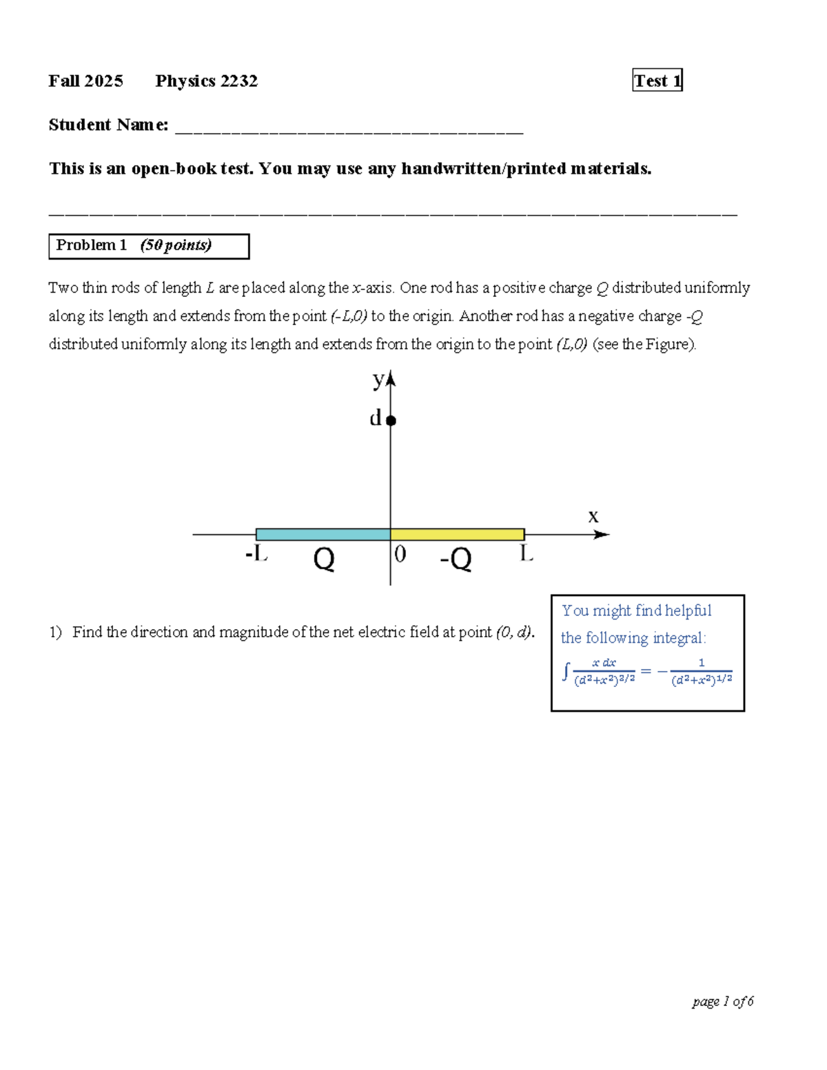 Test 1 Practice - Physics 2232 Fall 2025 - Studocu