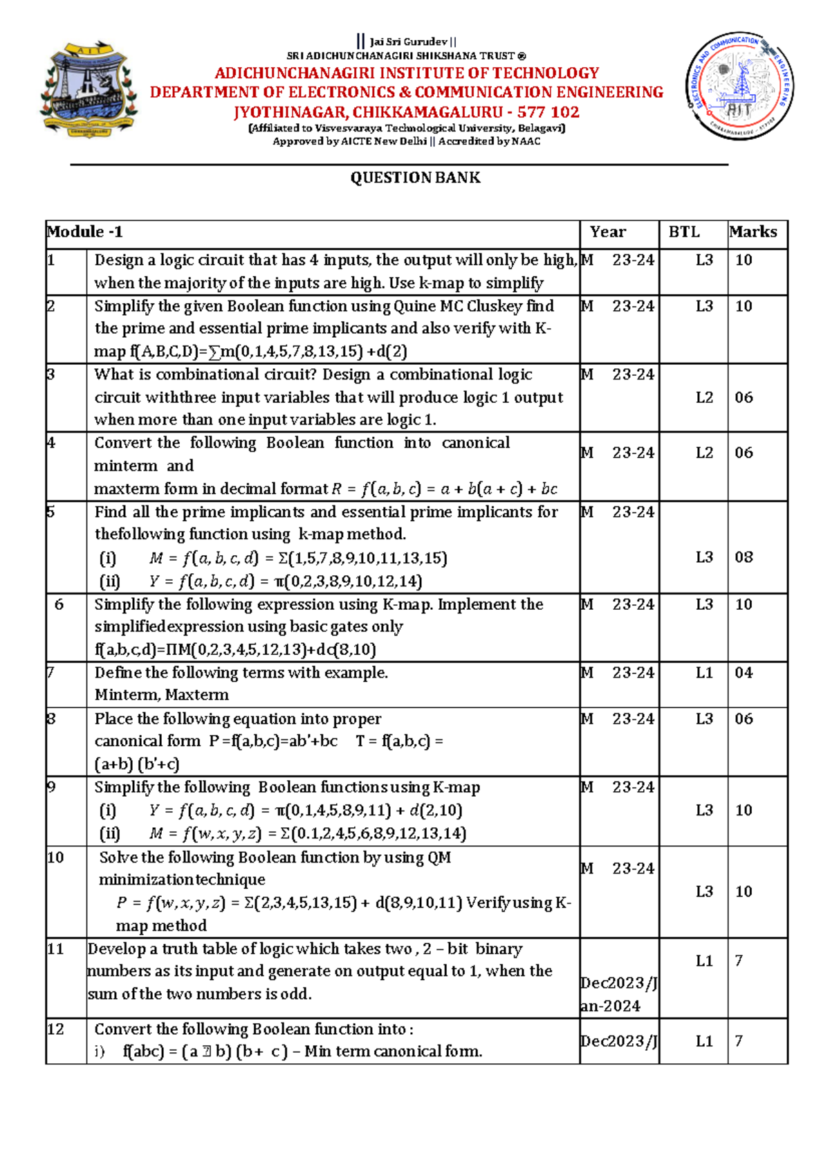 M 23-24 Question Bank for Electronics & Communication Engineering - Studocu
