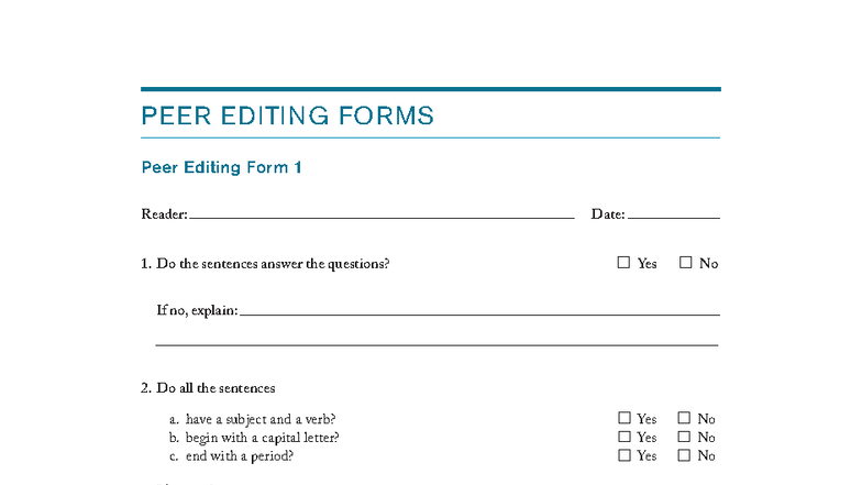 GW SB1 Peer Editing Form 1: Guidelines and Checklist - Studocu