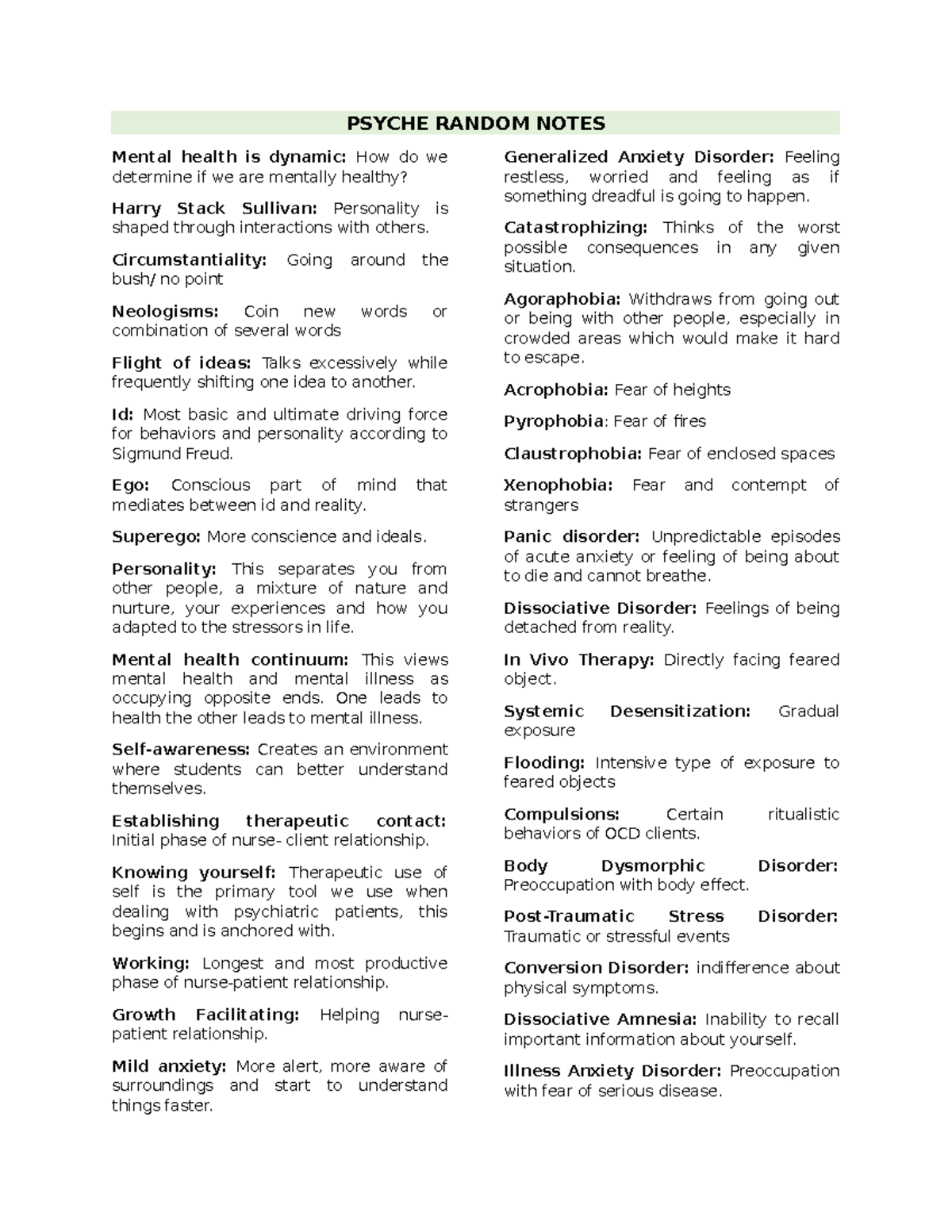 Psyche notes - PSYCHE RANDOM NOTES Mental health is dynamic: How do we ...