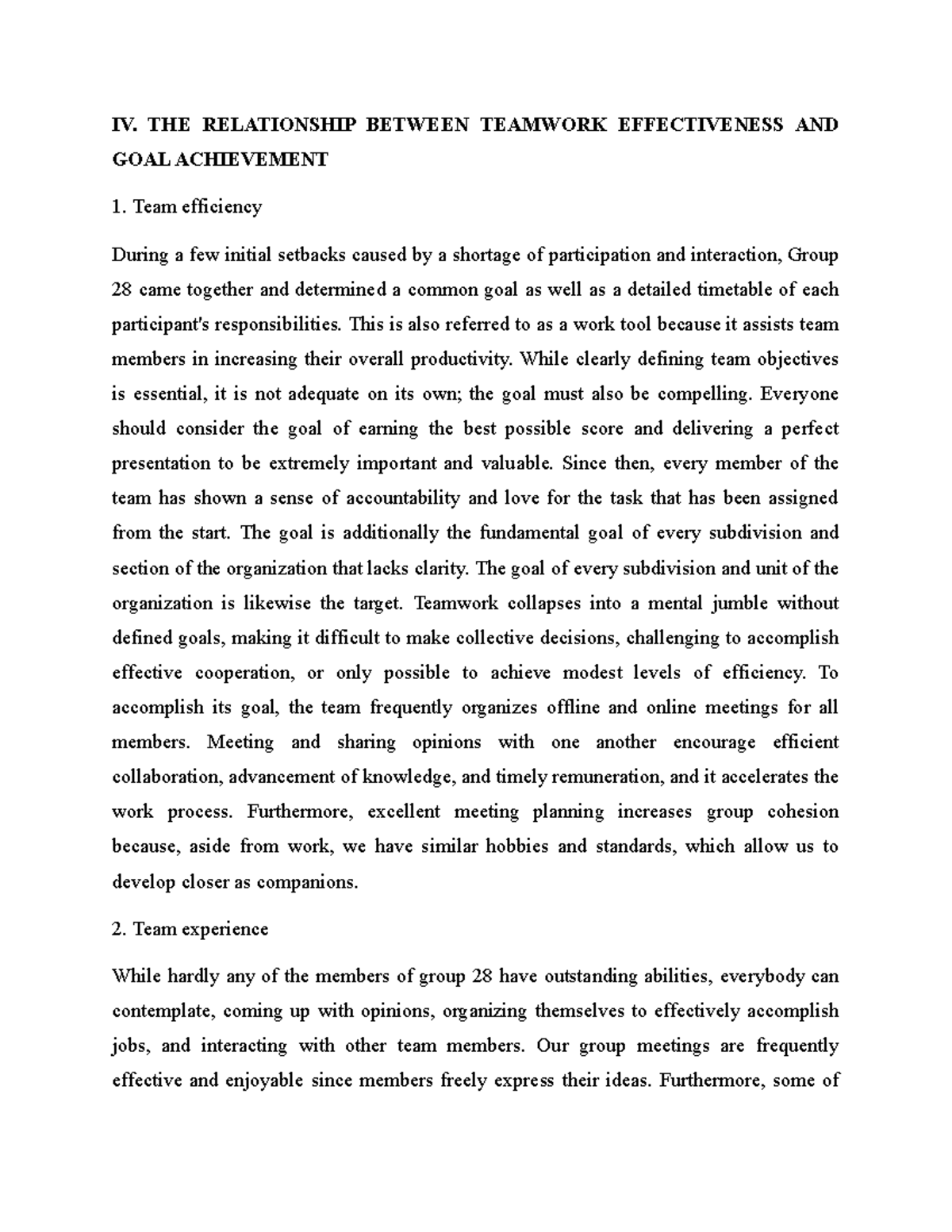 OB Group 28 ASM - Quynh Anh - IV. THE RELATIONSHIP BETWEEN TEAMWORK ...