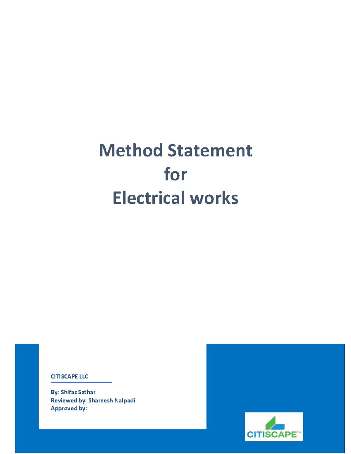 Method Statement for Electrical Works - CITISCAPE LLC (CIT-ELW-2023 ...