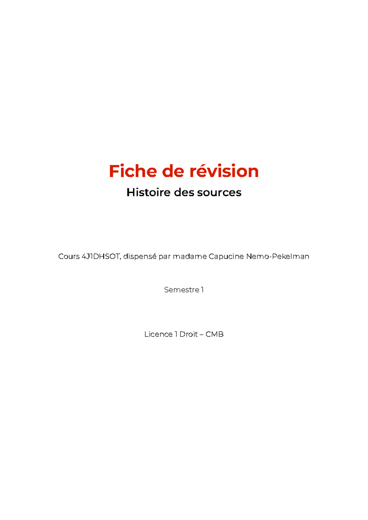 Fiche de révision : Histoire des sources du droit – Cours 4J1DHSOT ...